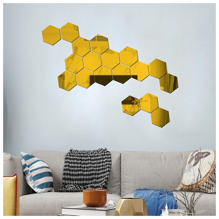 Buy 12pcs Modern Creative 3D Silver Mirror Geometric Hexagon Acrylic